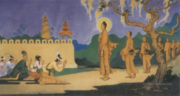 Bouddha visité Rajagaha ville bouddhisme Peinture à l'huile